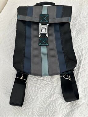 Salvage Goods Clay Bush Recycled Seatbelt Black, Blue & Gray Backpack